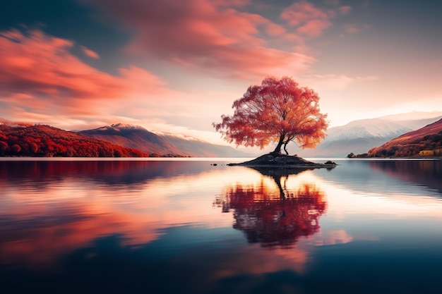 Remarkable landscape of colorful autumn Wanaka Tree Ai generative