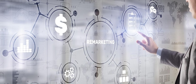 Remarketing on virtual screen Business Technology Internet and Finance concept