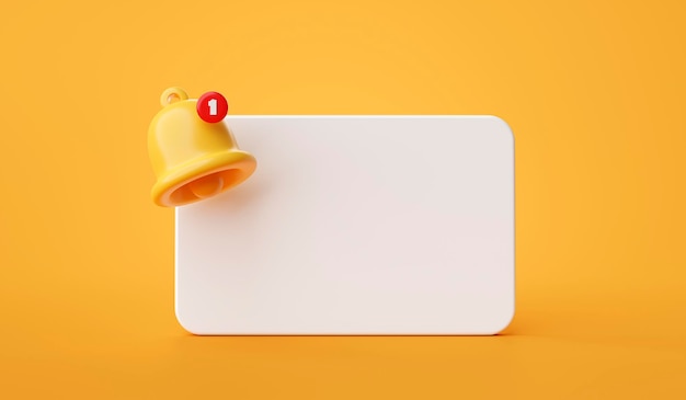 reminder popup bell notification alert or alarm icon sign or symbol for application website ui on yellow background 3d rendering illustration