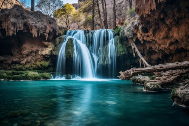Красота отдаленного каньона с пленительными каскадными водопадами