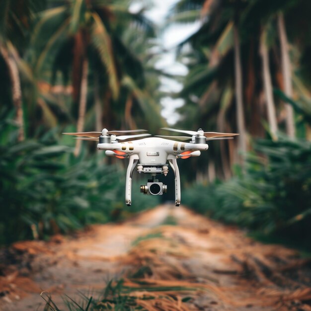 Remote Control Drone Flying Above Dirt Road