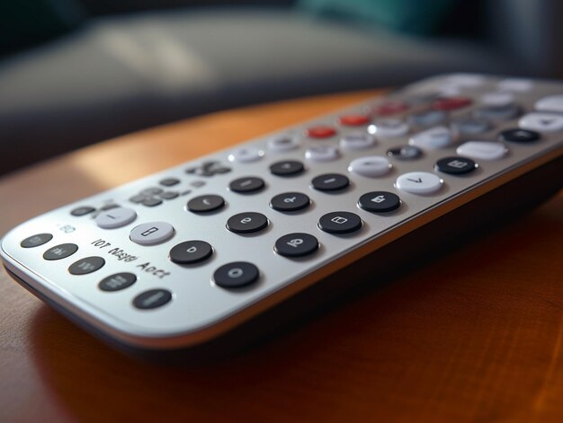remote control program switching or button pressing on tv keypad bright living room generative ai