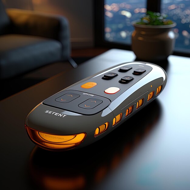 a remote control with the word  hp  on the front