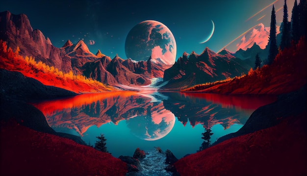Photo remote mountain view with lake