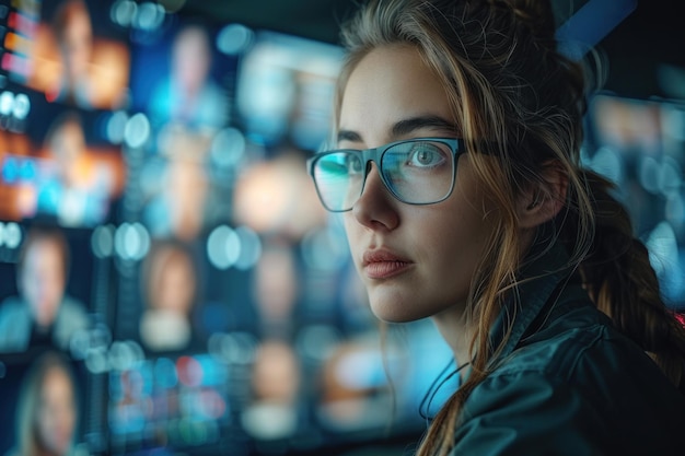 Photo remote worker engages in a virtual team meeting at night