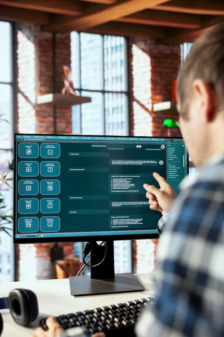 Photo remote worker using artificial intelligence llm handling user requests