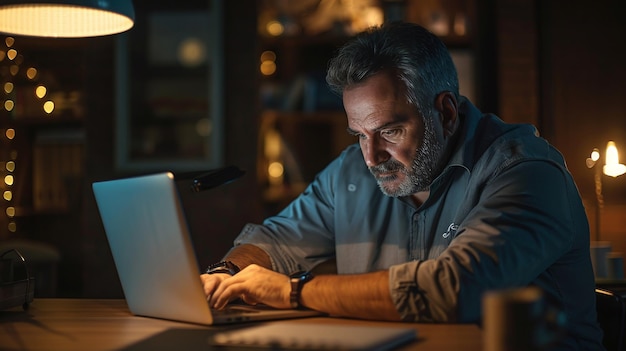 Photo remote workers latenight dedication to the job