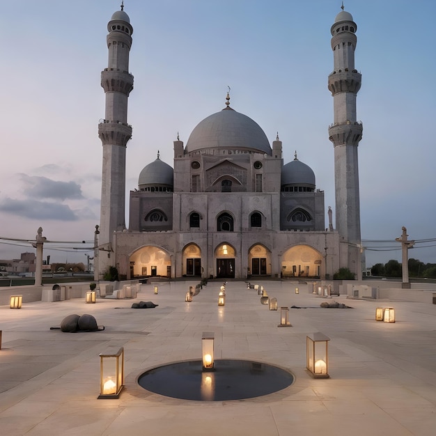 Foto rimuovi queste impostazioni la bellissima e serena moschea di notte nel benedetto mese di ramadan
