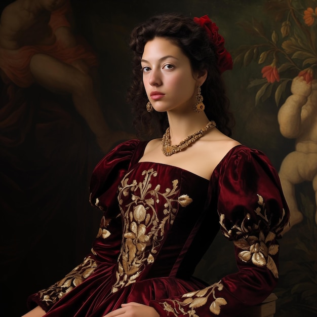 Photo renaissance beautiful woman in an elaborate dress