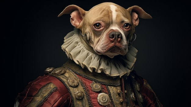 Photo renaissance dog in elaborate collar realistic and hyperdetailed rendering