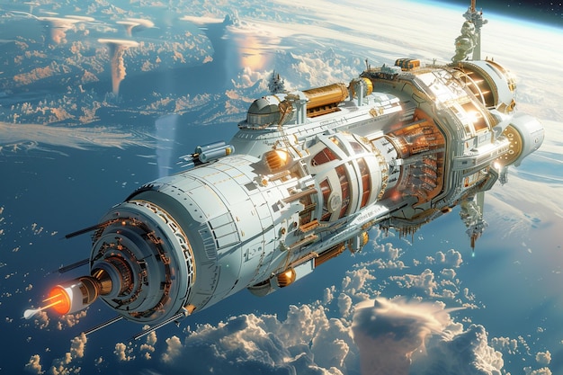 Renaissance-geïnspireerd ruimteschip met bemanning van ontdekkingsreizigers