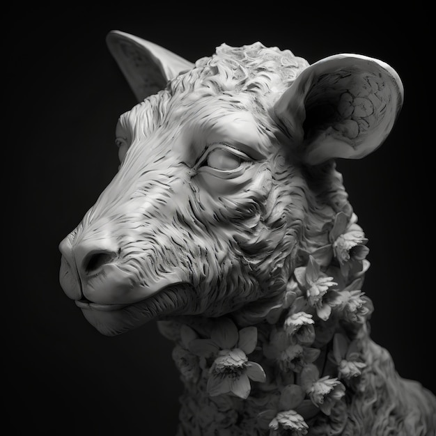 ルネッサンス時代の羊の刻 黒と白のスタジオ照明