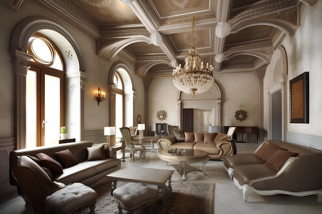 Renaissance style interior of living room in luxury house Generative AI content