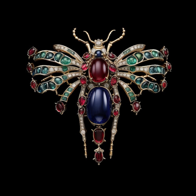 Photo renaissanceinspired diamond and rhodium insect a dark crimson and azure masterpiece