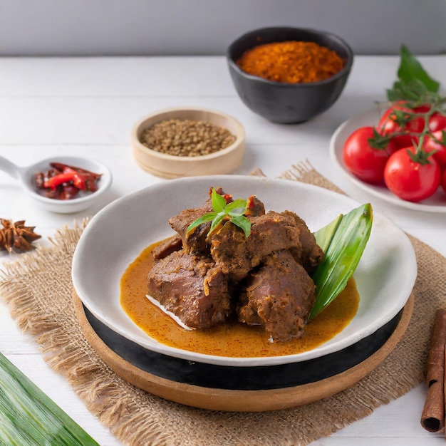 렌당 다징(Rendang Daging) 또는 쇠고기 렌당(닭 렌당) 일반적으로 이드(Eid) 축제와 평상시에 제공되는 전통 요리