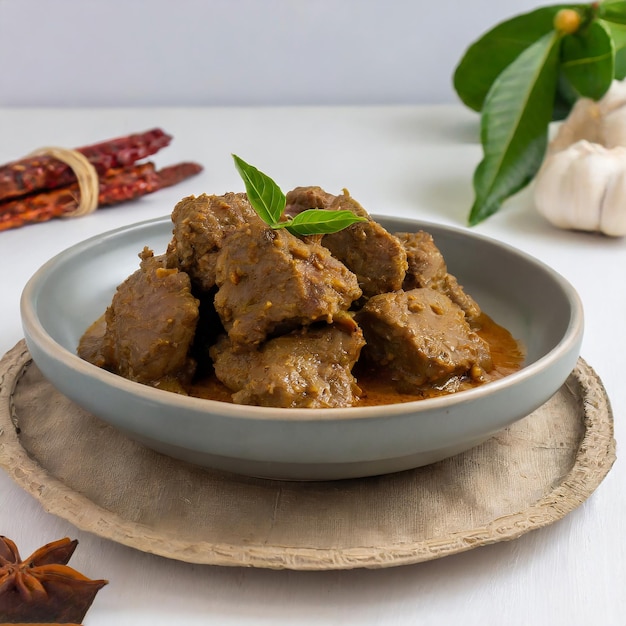 Foto rendang daging of rundvlees rendang kip rendang traditioneel gerecht meestal geserveerd tijdens eid festival en normale dag