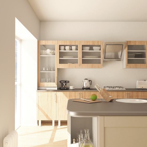 Rendering 3d della cucina contemporanea