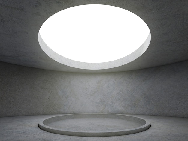 render of abstract concrete room with circle shadow on the floor.