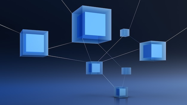 render of abstract cubes, illustration of 3d network