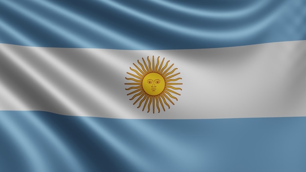 Render the Argentinean flag flutters in the wind closeup the national flag Argentina flutters in 4k