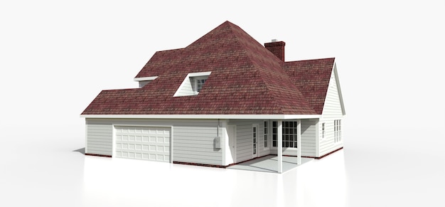 Render of a classic American country house. 3d illustration.