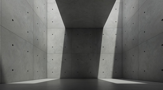 render of empty concrete room with shadow on the wall.