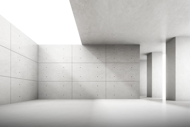 визуализации пустой бетонной комнаты с тенью на стене.