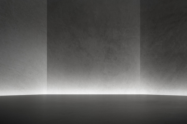 Render of empty concrete room with shadow on the wall.