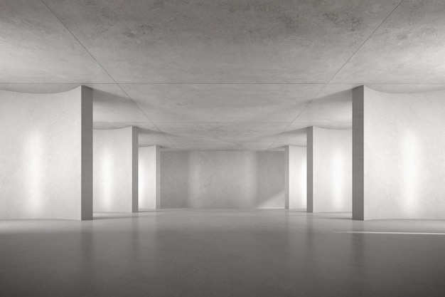 render of empty concrete room with shadow on the wall.