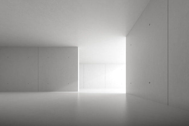 Render della stanza di cemento vuota con ombra sul muro.