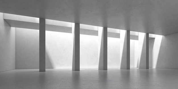 render of empty concrete room with shadow on the wall.