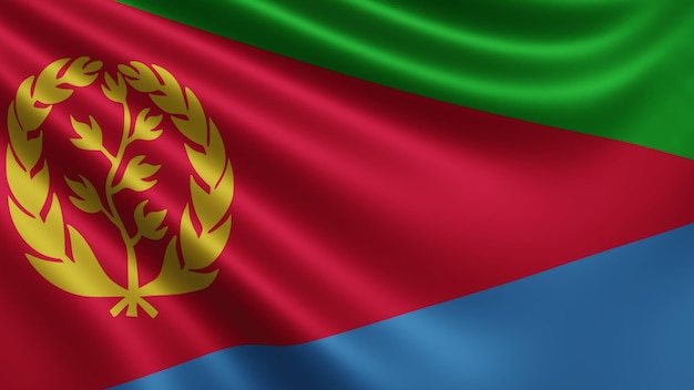 Render of the Eritrea flag flutters in the wind closeup the national flag of Eritrea flutters in 4k