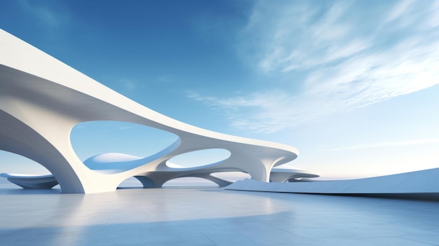 Render of futuristic architecture design detail with blue sky in background for showroom