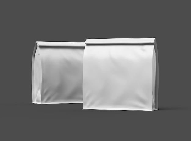 render of a glossy square paper bag with folded top on dark background