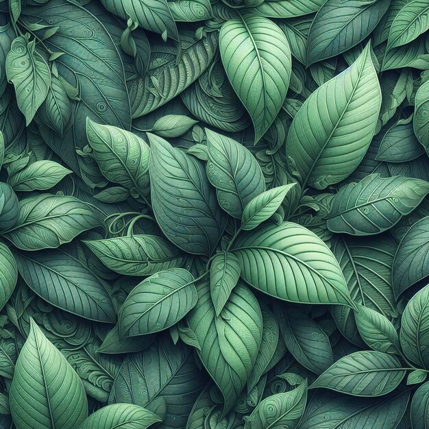 緑の植物の葉のパターンの背景を表示する