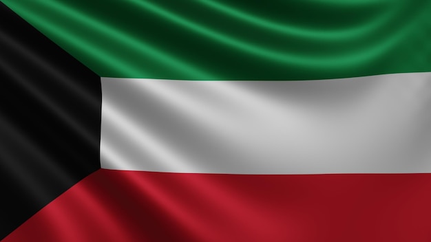 Photo render of the kuwait flag flutters in the wind closeup the national flag of kuwait flutters in 4k