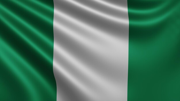 Render of the Nigeria flag flutters in the wind closeup the national flag of Nigeria flutters in 4k