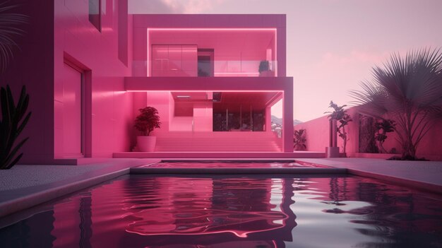 Render pink color house style modern wallpaper image AI generated art