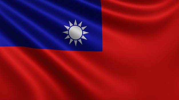 Render of the Taiwan flag flutters in the wind closeup the national flag of Taiwan in 4k resolution