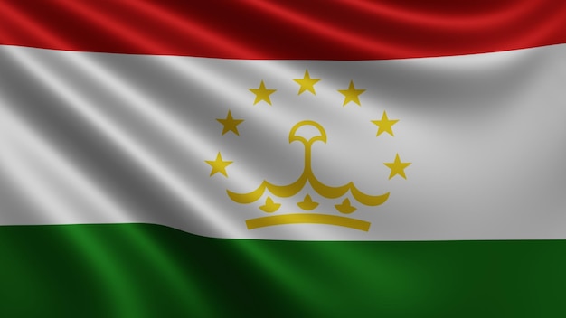 Render of the Tajikistan flag flutters in the wind closeup the national flag of Tajikistan in 4k