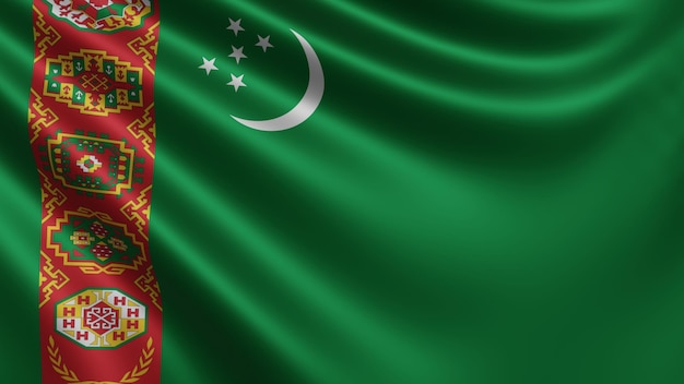 Render of the Turkmenistan flag flutters in the wind closeup the national flag of Turkmenistan in 4k