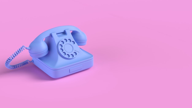 Render van blauwe vintage telefoon geïsoleerd op roze background