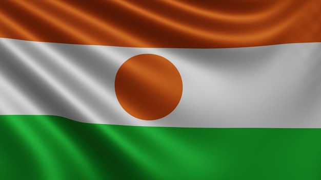 Render van de Niger-vlag fladdert in de wind close-up de nationale vlag van Niger fladdert in 4k