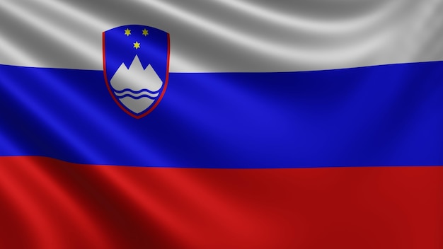Render van de Sloveense vlag wappert in de wind close-up de nationale vlag van Slovenië fladdert 4k