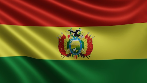 Render van de vlag van Bolivia wappert in de wind close-up de nationale vlag van Bolivia wappert in 4k