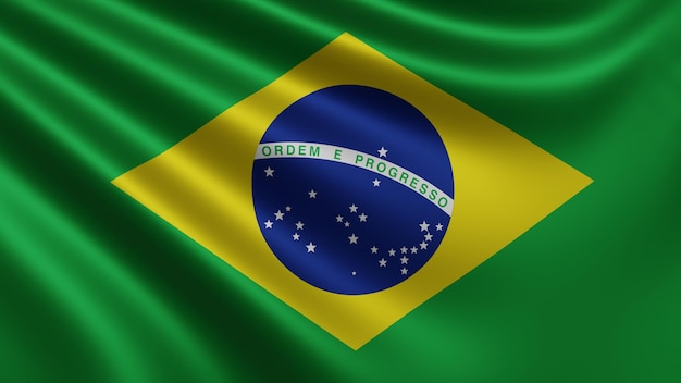 Render van de vlag van Brazilië fladdert in de wind close-up de nationale vlag van Brazilië fladdert in 4k