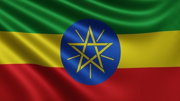 Render van de vlag van Ethiopië wappert in de wind close-up de nationale vlag Ethiopië wappert in 4k