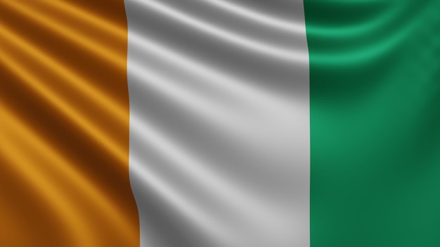 Render van de vlag van Ivoorkust fladdert in de wind close-up de nationale vlag Cote d39Ivoire 4k