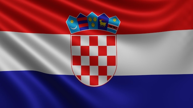 Render van de vlag van Kroatië fladdert in de wind close-up de nationale vlag van Kroatië fladdert in 4k