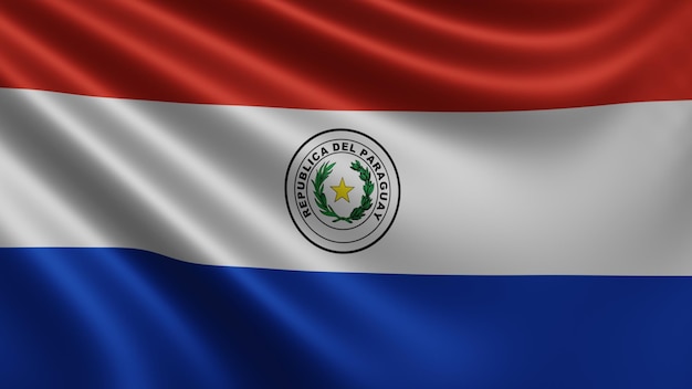 Render van de vlag van Paraguay wappert in de wind close-up de nationale vlag van Paraguay wappert in 4k